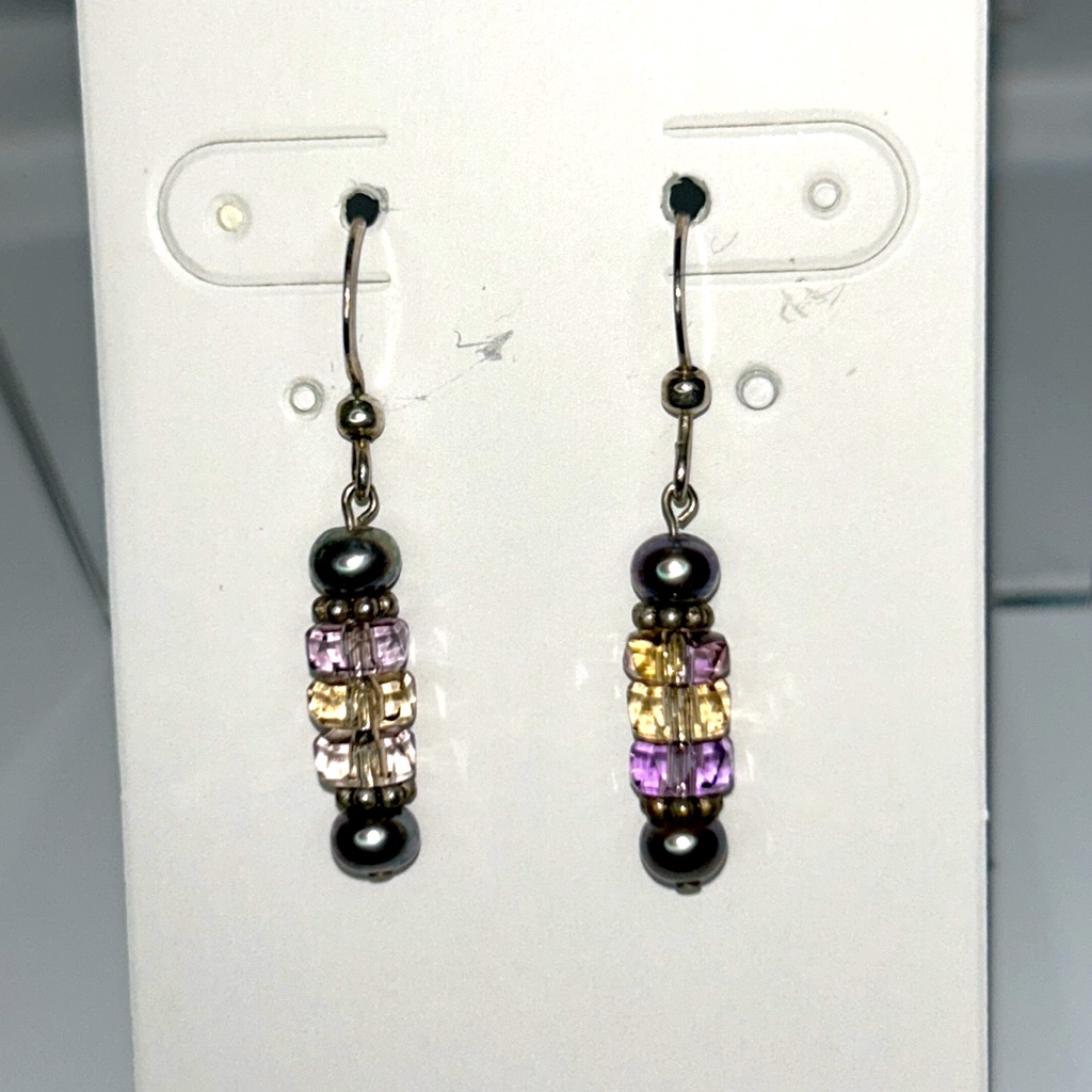 Genuine Grey Pearl Amethyst Citrine Gemstone Shepherd Hook Earrings Bohemian 50$